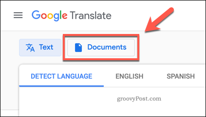 Google Çeviri Belgeleri düğmesi
