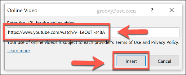 PowerPoint'te URL'ye göre çevrimiçi video ekleme