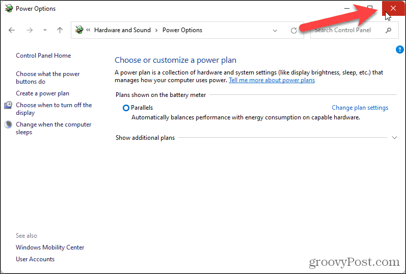 Windows 11'de Denetim Masası'ndaki Güç Seçenekleri ekranını kapatın