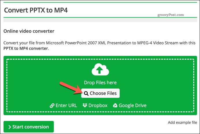 PPTX'ten çevrimiçi videoya dönüştürmek için bir dosya yükleme
