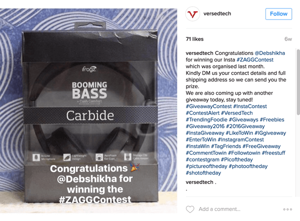 Instagram selfie yarışmanızın kazananını açıkladığınızdan emin olun.