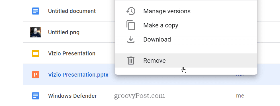 PPTX dosyasını Google Drive'dan kaldırın