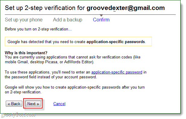 uygulamaya özel şifreler kullanacağınızı onaylayın