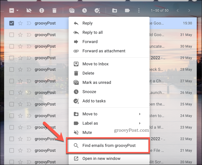 Gmail, Seçeneklerden E-posta Bulma
