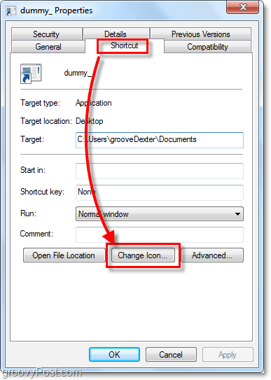 kısayol simgesini değiştirme Windows 7