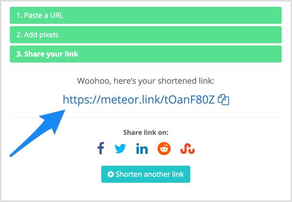 Meteor.link'teki kısaltılmış bağlantınız.