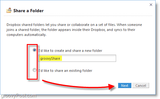Dropbox ekran görüntüsü - yeni bir dropbox paylaşım klasörü oluşturun