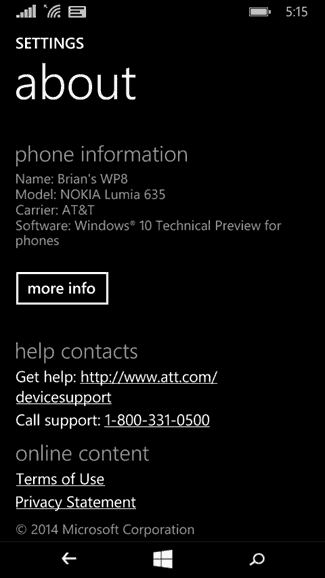 Telefonlar için Windows 10 Teknik Önizleme