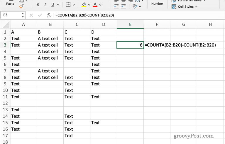 Excel'de COUNTA formülünü kullanma