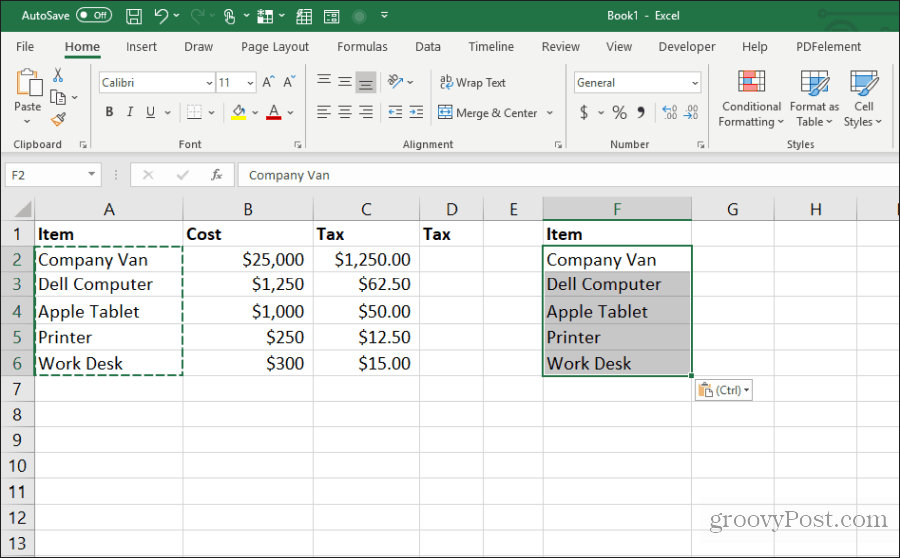 Excel'de sütun genişliklerini yapıştırma