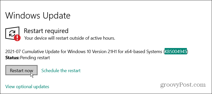 Windows 10 Acil Durum Güncellemesini yeniden başlatın