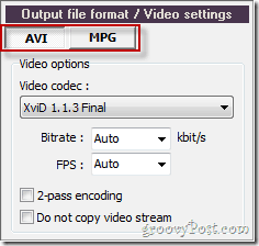Pazera, video dönüştürme için AVI veya MPG arasında seçim yapıyor
