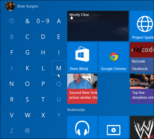 ilk harfine göre uygulamalar Windows 10 Start