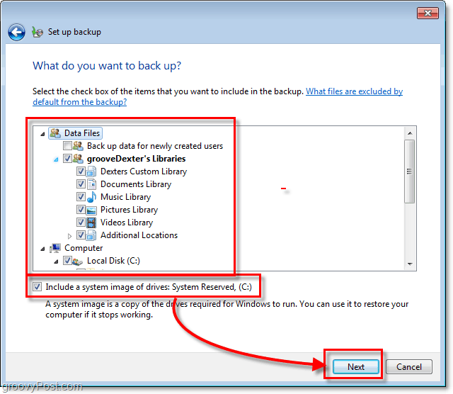 Windows 7 Yedekleme - neyi yedeklemek istediğinizi ayrıntılı olarak seçin