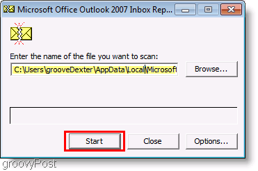 Ekran Görüntüsü - Outlook 2007 ScanPST Onarım Dosyası