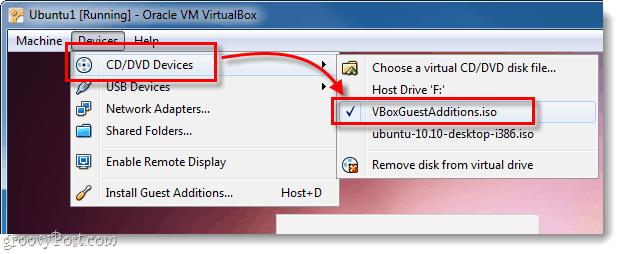ubuntu dvd cd cihazı seçin vboxguestadditions.iso
