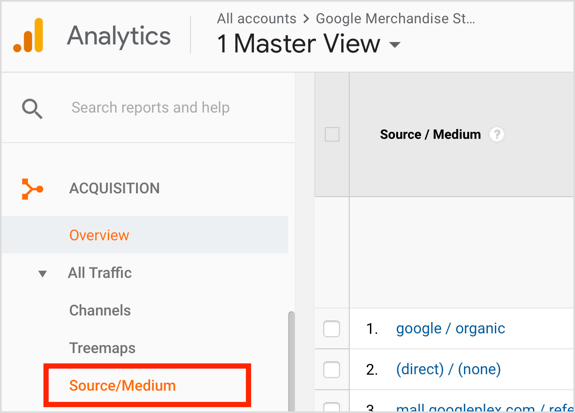 Google Analytics'i açın ve Edinme> Tüm Trafik> Kaynak / Aracı'ya gidin.