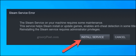 Steam hizmeti hatası yeniden yükleme hizmeti seçeneği