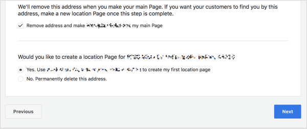 Ana sayfanızın bir adresi varsa, bir Facebook konum sayfası oluşturmak için bu adresi ekleyebilirsiniz.