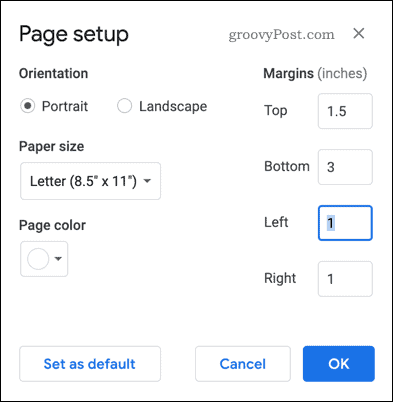 Google Dokümanlar'da sayfa düzeni