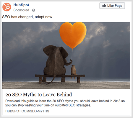 Marka bilinci oluşturma reklamları, geride bırakmanız gereken 20 SEO efsanesi hakkında bu HubSpot reklamı gibi yararlı içerikleri paylaşır.