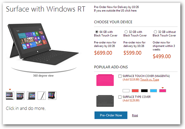 Microsoft Surface RT Tablet Fiyatlandırmasını Duyurdu, Ön Sipariş Verildi