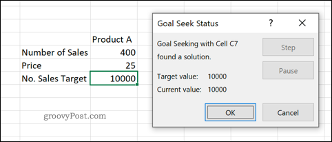 Excel'de Hedef Arama aracının önizlemesi