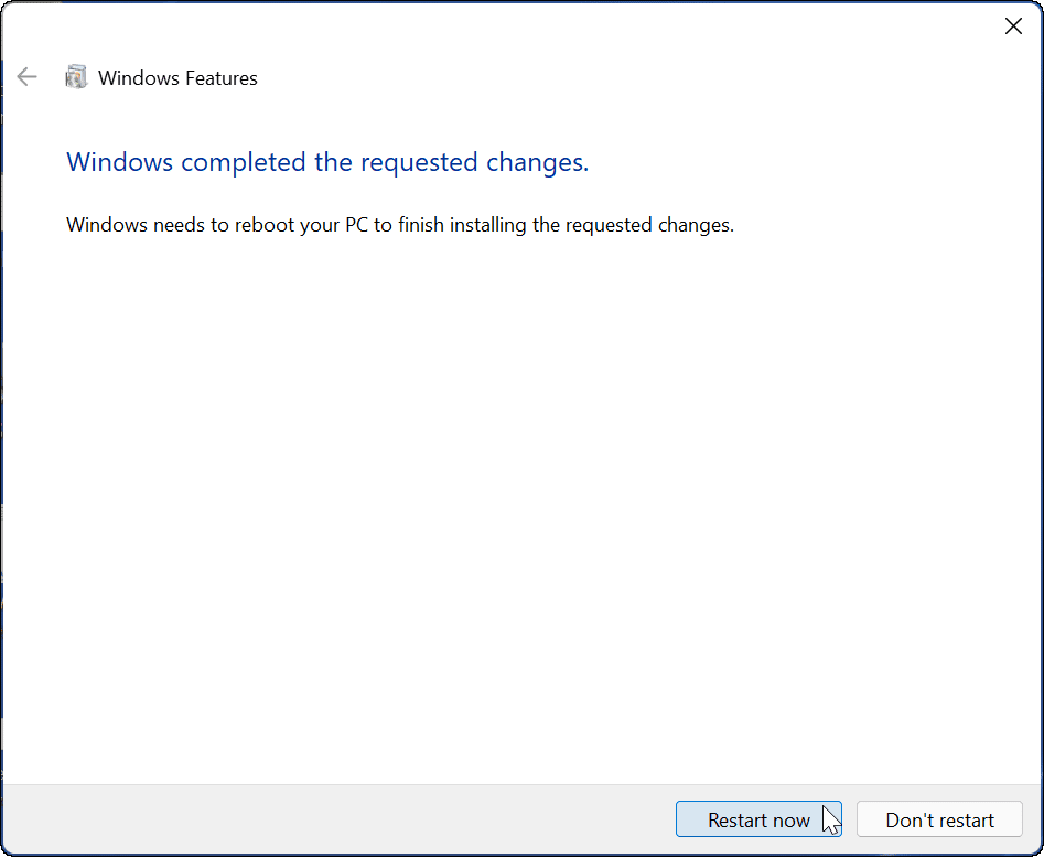 Windows 11'de kurulum windows sanal alanını yeniden başlatın