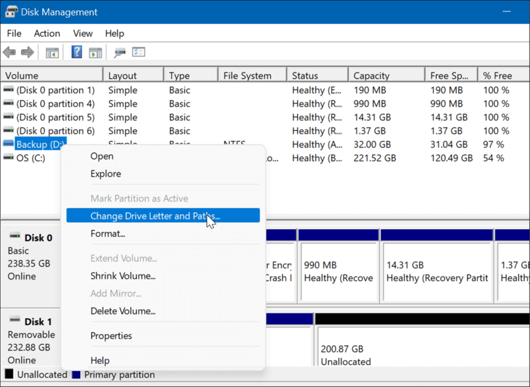 Windows 11 yetkili kullanıcı menüsünde disk yönetimini açın