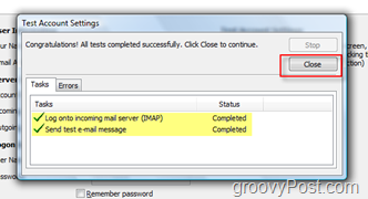Outlook 2007'de GMAIL IMAP Hesabı Ayarlarını Test Edin