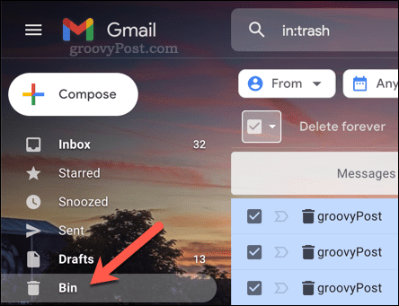 Gmail'de Çöp Kutusu (Bin) klasörünü açma
