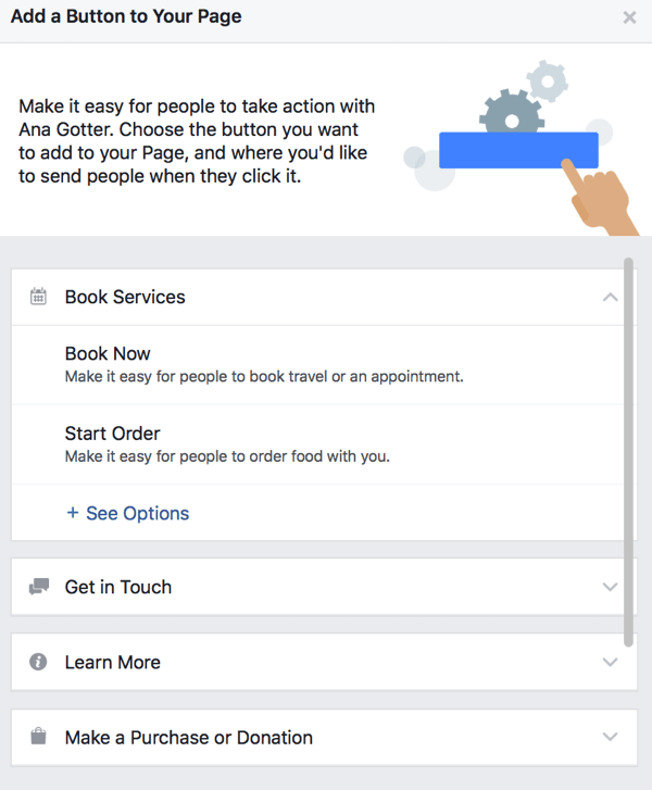 Facebook sayfanız için çok sayıda CTA düğmesi arasından seçim yapabilirsiniz.