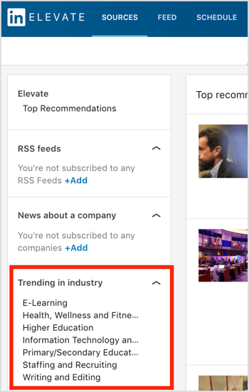 LinkedIn Elevate Trending in Industry list