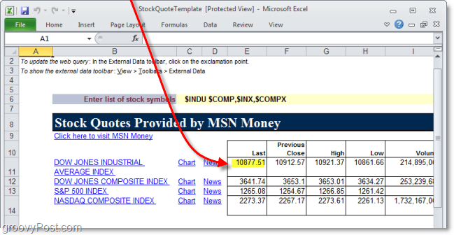 hisse senedi fiyatlarını izlemek için excel 2010'da web verilerini kullanma