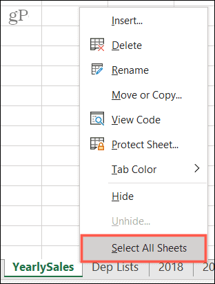 Excel'de Tüm Sayfaları Seçin