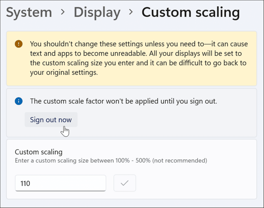 oturumu kapat Windows 11'de ekran ölçeği ayarlarını yap