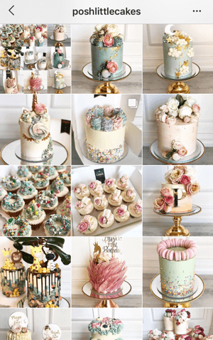 Instagram fotoğraflarınızı nasıl geliştirebilirsiniz? Posh Little Cakes'ten Instagram besleme teması örneği sessiz bir renk paleti gösteriyor
