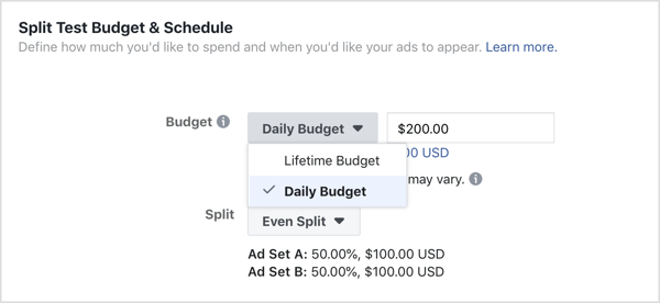 Reklam bütçesi için Günlük Bütçe seçin