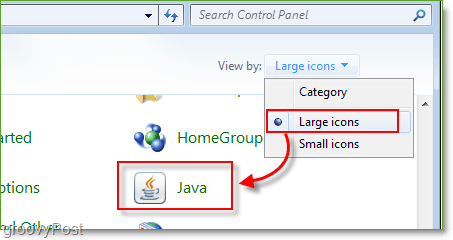 Ekran Görüntüsü: Windows 7 Control Panel Launch Java