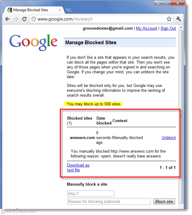 google engellenen web sitelerinizin listesi
