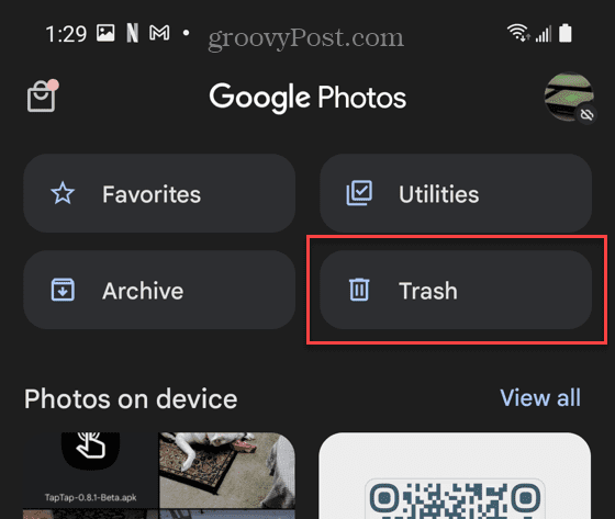 Çöp düğmesi Google Fotoğraflar