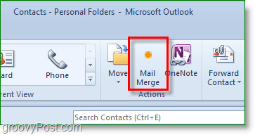 Outlook 2010 ekran görüntüsü - adres mektup birleştirmeyi tıklayın