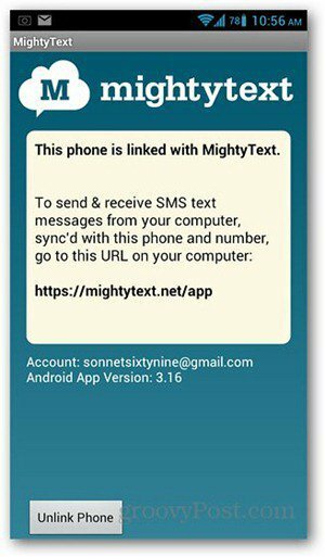 mightytext android ekranı
