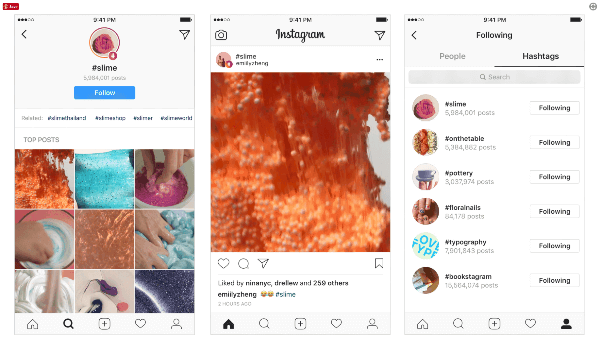 Instagram, gönderileri ve diğer kullanıcıları platformda daha da keşfedilebilir hale getirmek için, kullanıcıların takip edebilecekleri ve en çok okunan gönderileri ve en son hikayeleri keşfedebilecekleri hashtag'leri tanıttı. 