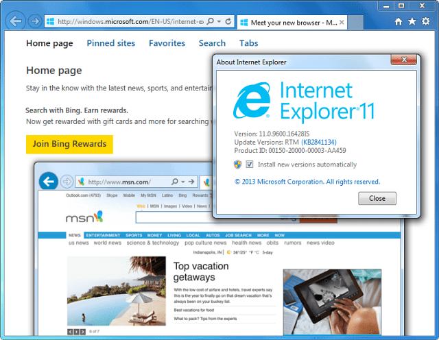 Internet Explorer 11 Windows 7 için Kullanıma Hazır