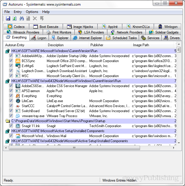 Sysinternals Otomatik Çalıştırmaları Windows Başlangıç ​​Öğelerini Yönetmeye Yardımcı Olur