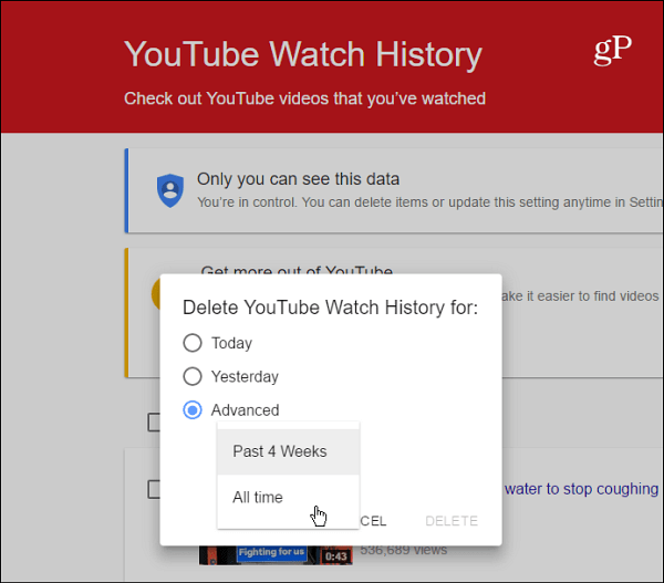 YouTube İzleme geçmişini sil