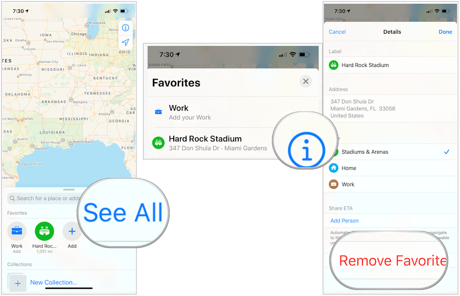 Apple Maps favorileri kaldır