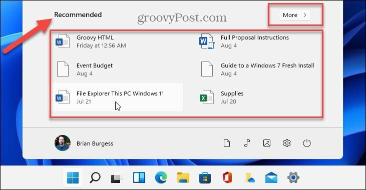 Önerilen öğeleri göster Windows 11