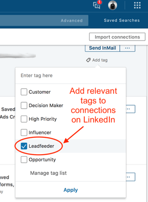 LinkedIn Sales Navigator'da etiketleme ile iletişime geçin.